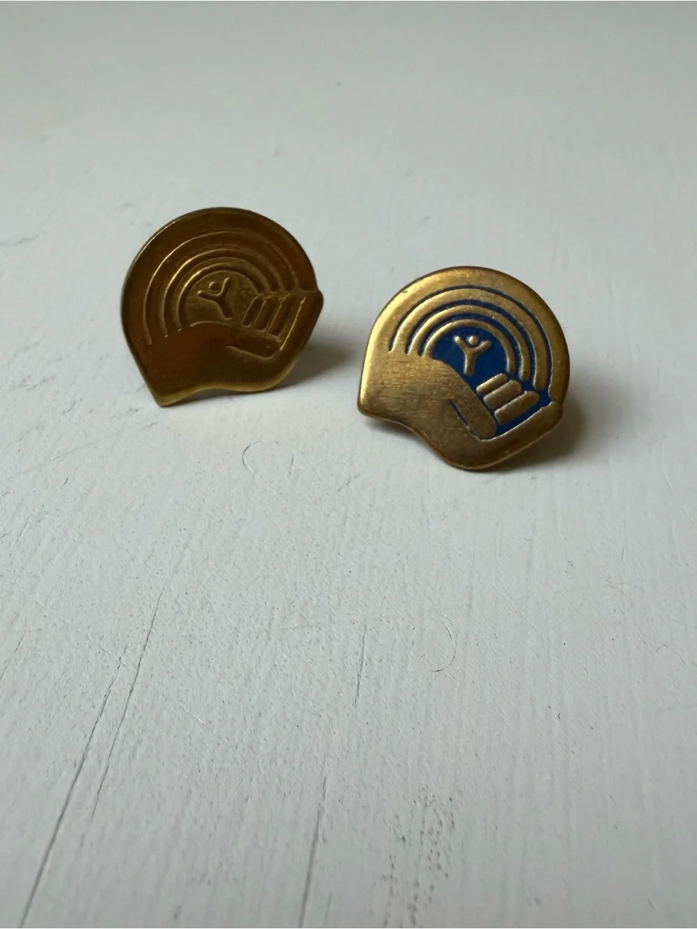 Vintage United Way YMCA Gold Tone Union Made AFL Lapel Hat Brooch Pin Set of 2